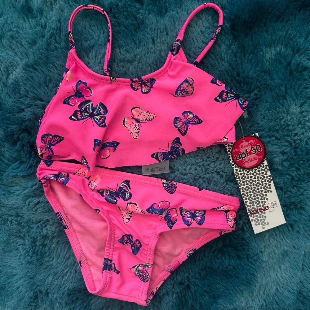 Kensie Girl Pink Butterfly Toddler Girl Swim Set - Picture 8 of 9